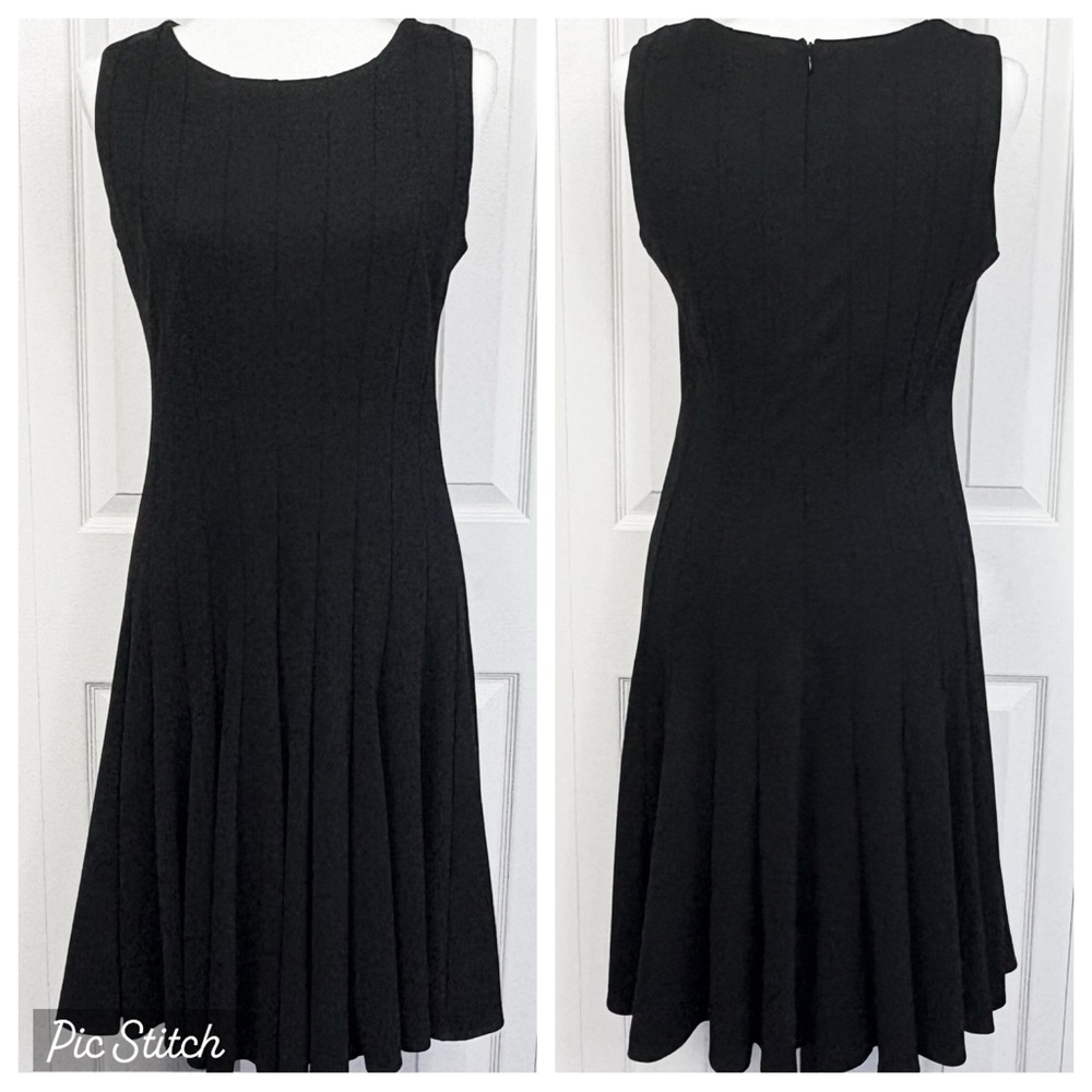 NWT Adrienne Vittadini Black Sleeveless Pleated Knit Midi Dress 6